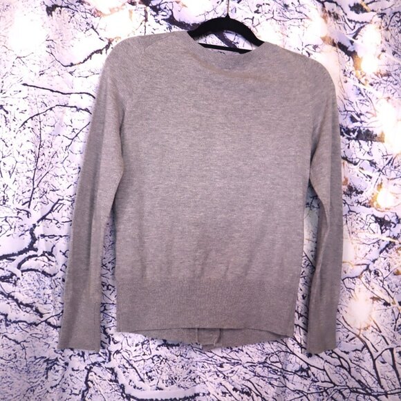 GEMSTONES CARDIGAN XS Talbots *FLAWED* Wool Sweater Warm Grey Brown Natural Work - Picture 6 of 7